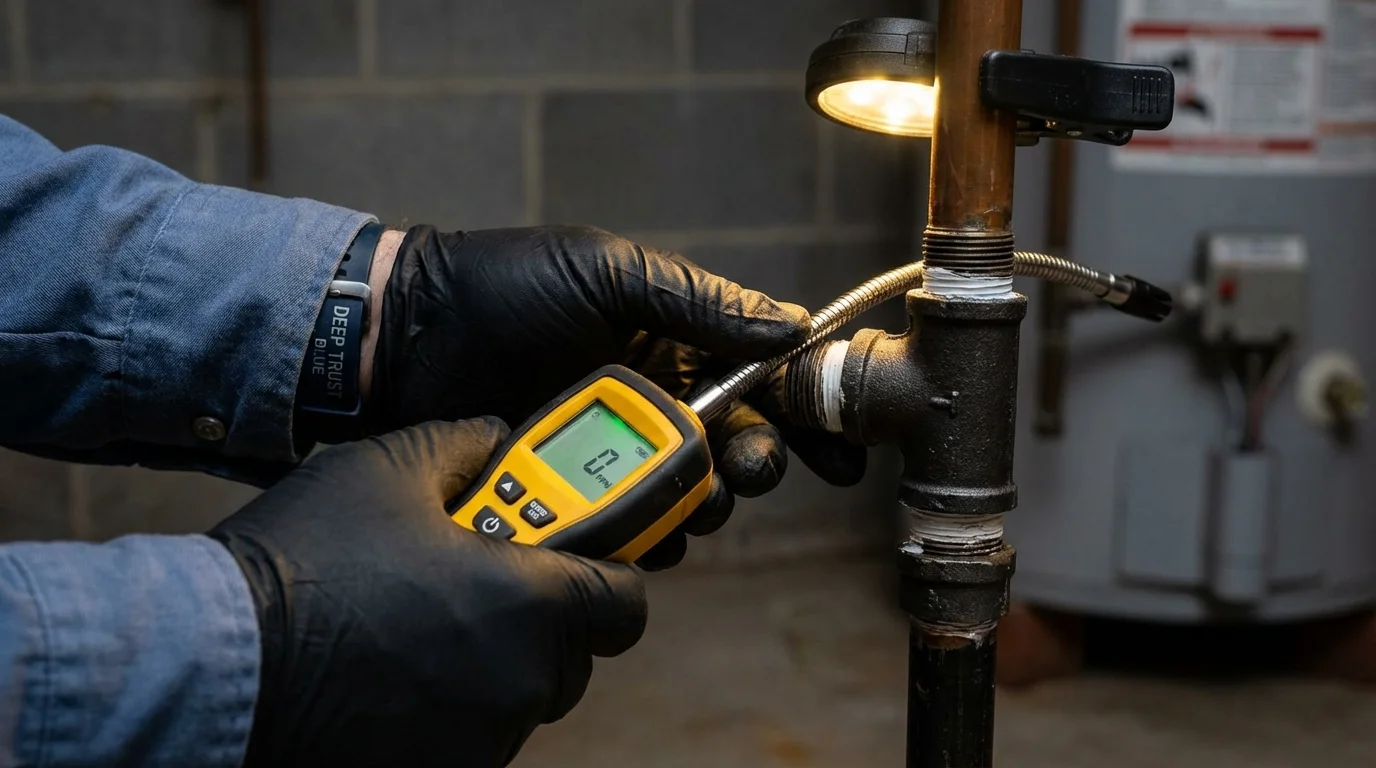 Gas leak detection with electronic sniffer by Johns Plumbing LLC in Chanute