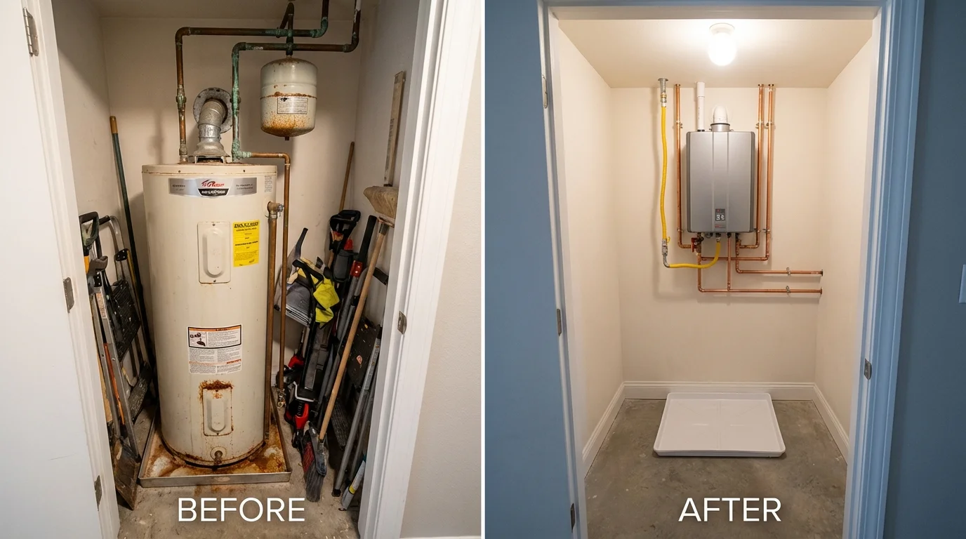 Tank water heater versus wall-mounted tankless unit comparison for Chanute, KS homeowners